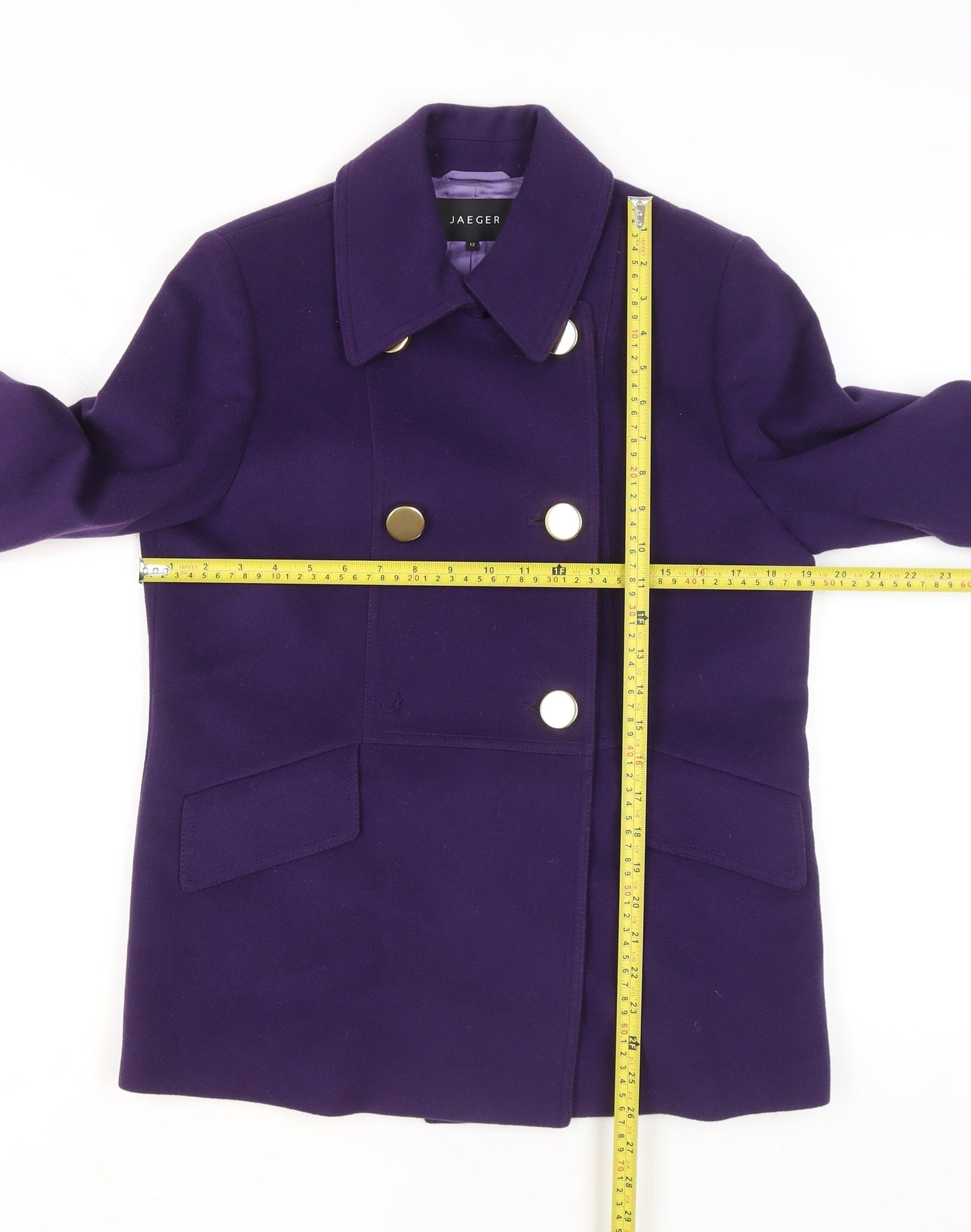 Jaeger Womens Purple Pea Coat Wool Blend Size 12 Short Jacket
