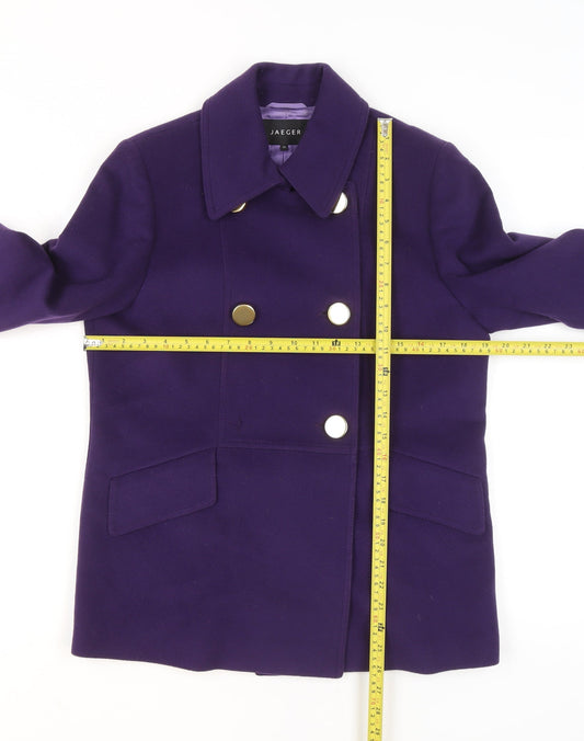 Jaeger Womens Purple Pea Coat Wool Blend Size 12 Short Jacket