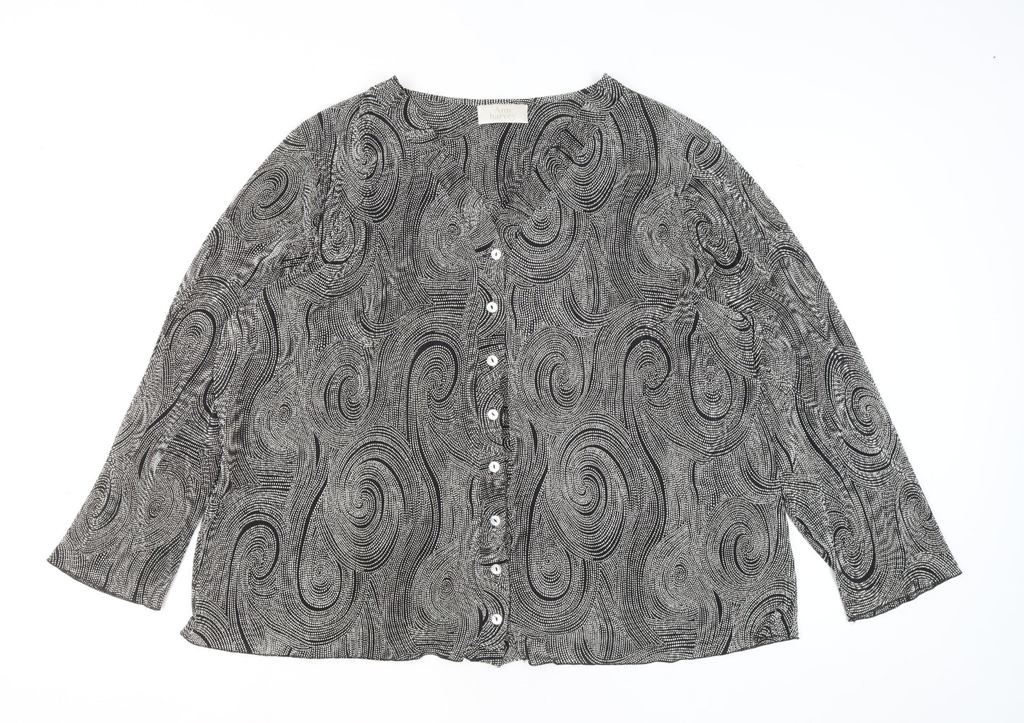 Ann Harvey Women's Black Geometric Long Sleeve Blouse Size 26