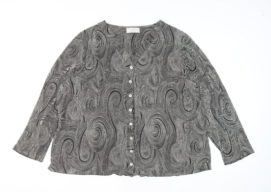 Ann Harvey Women's Black Geometric Long Sleeve Blouse Size 26