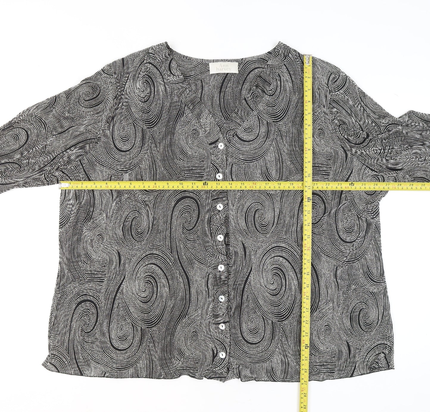 Ann Harvey Women's Black Geometric Long Sleeve Blouse Size 26