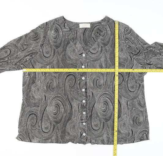 Ann Harvey Women's Black Geometric Long Sleeve Blouse Size 26