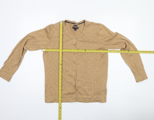 Tommy Hilfiger Women Beige Cardigan M 100% Cotton Polka Dot Knit