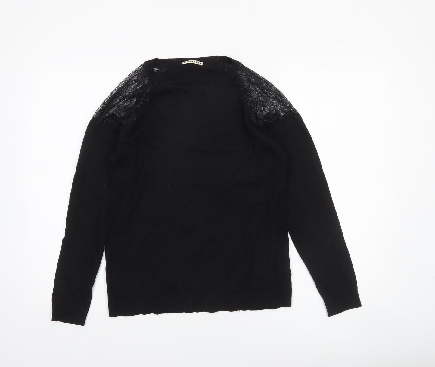 Whistles Womens Black Lace Shoulder Crew Neck Jumper Size 10
