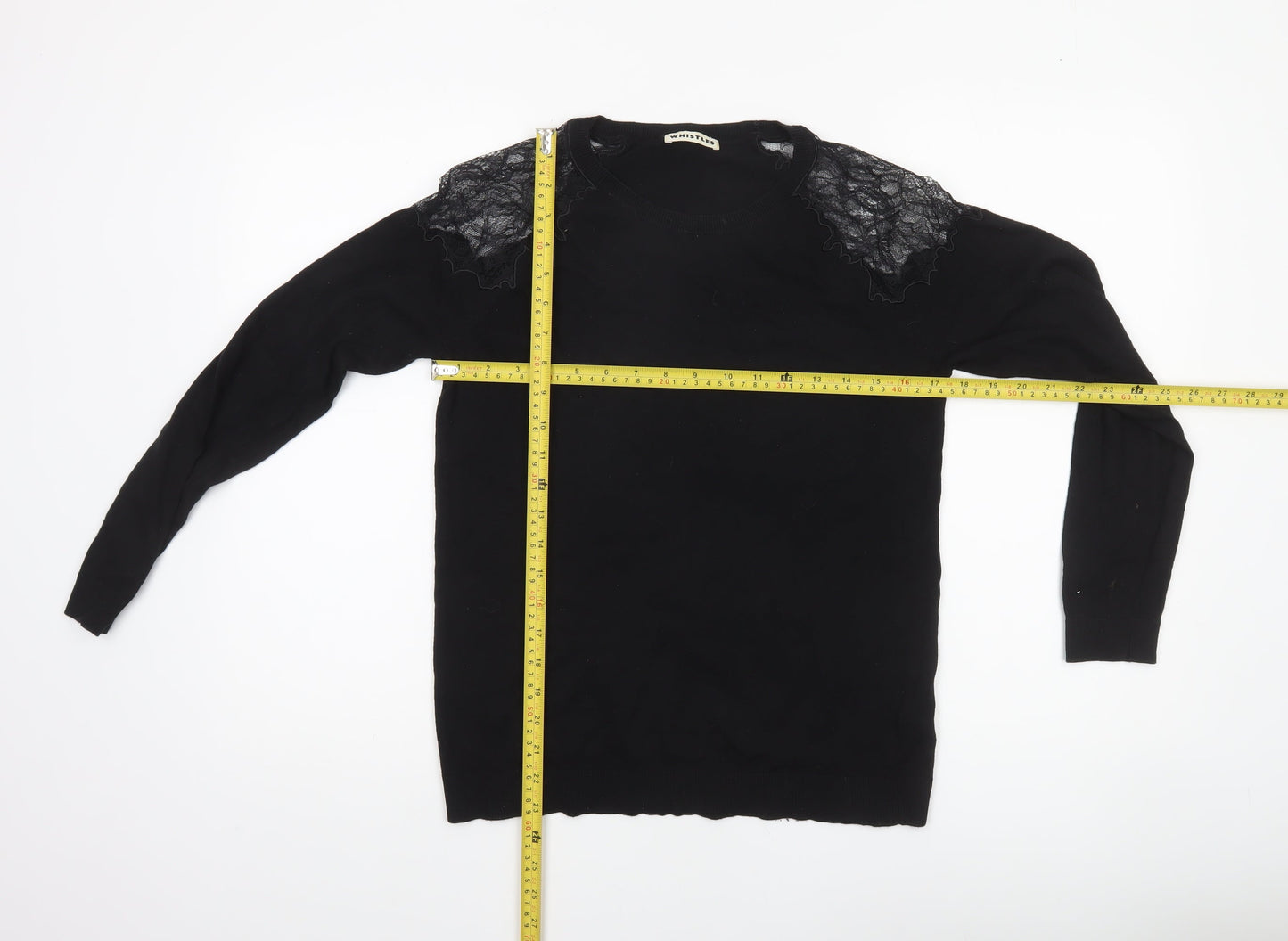 Whistles Womens Black Lace Shoulder Crew Neck Jumper Size 10