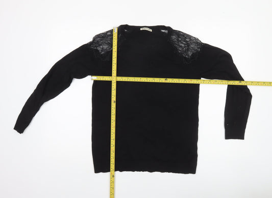 Whistles Womens Black Lace Shoulder Crew Neck Jumper Size 10