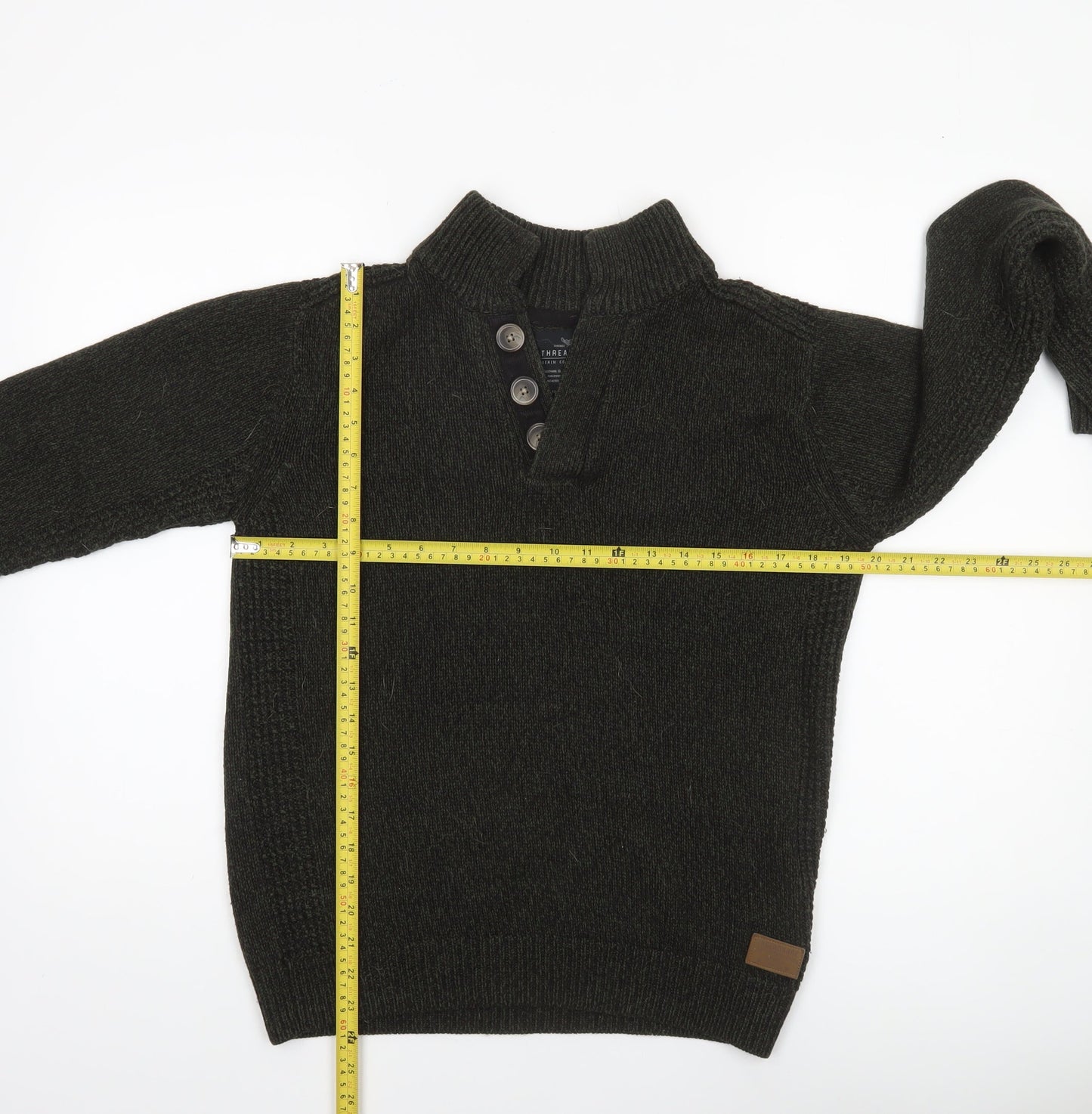 Threadbare Men’s Green Wool Blend Henley Jumper Size S Long Sleeve