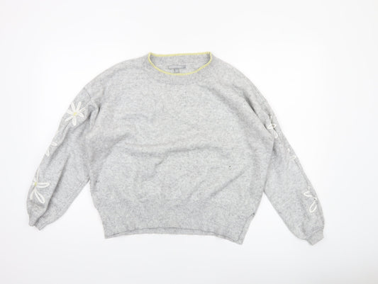 Oliver Bonas Women’s Grey Wool Blend Crew Neck Floral Jumper Size 14