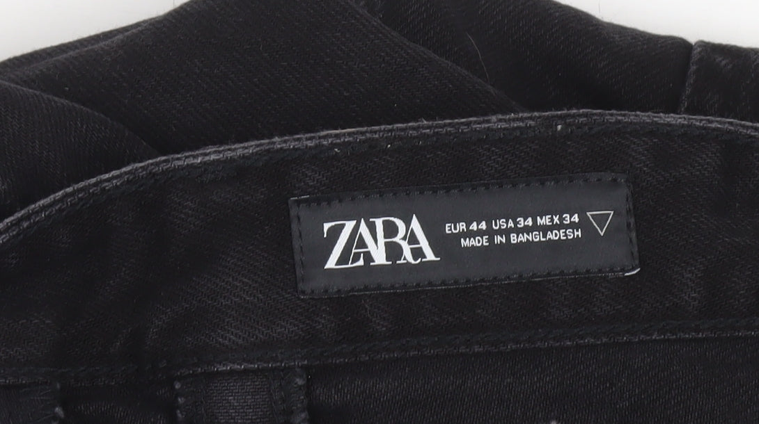 ZARA Men's Black Straight Leg Denim Jeans Size 34 Regular Fit