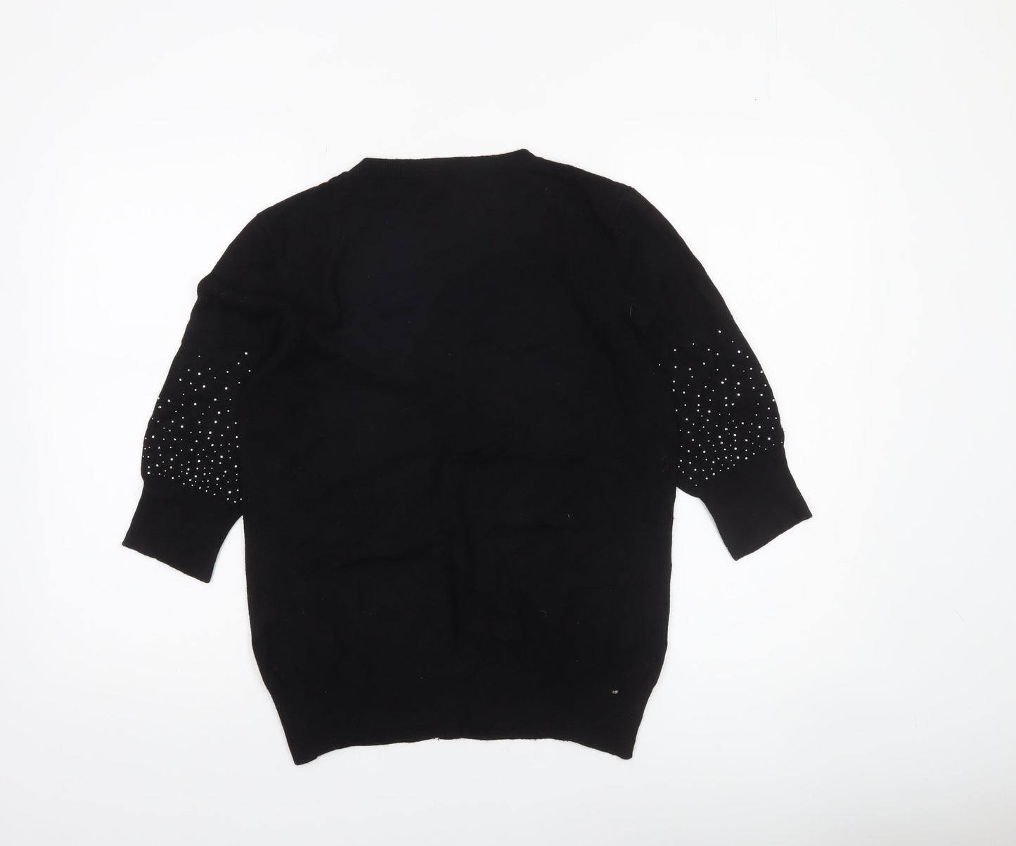 Klass Women’s Black Beaded Cardigan Medium Viscose Knit 3/4 Sleeve