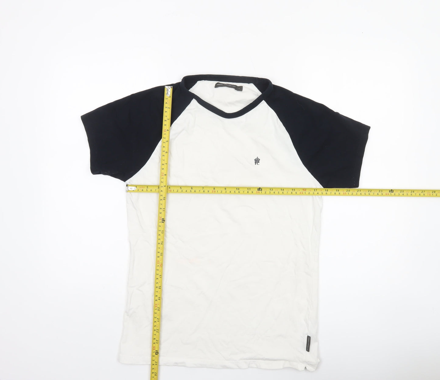 French Connection Men’s White Navy Colourblock Crew Neck T-Shirt Size L