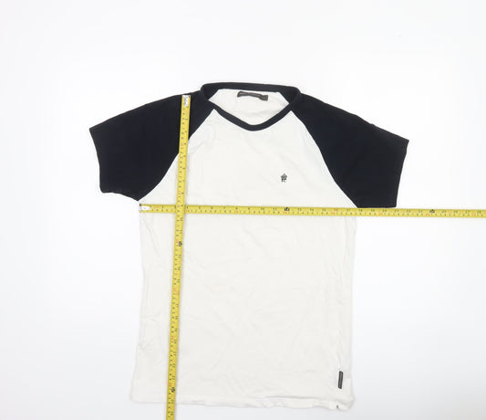 French Connection Men’s White Navy Colourblock Crew Neck T-Shirt Size L