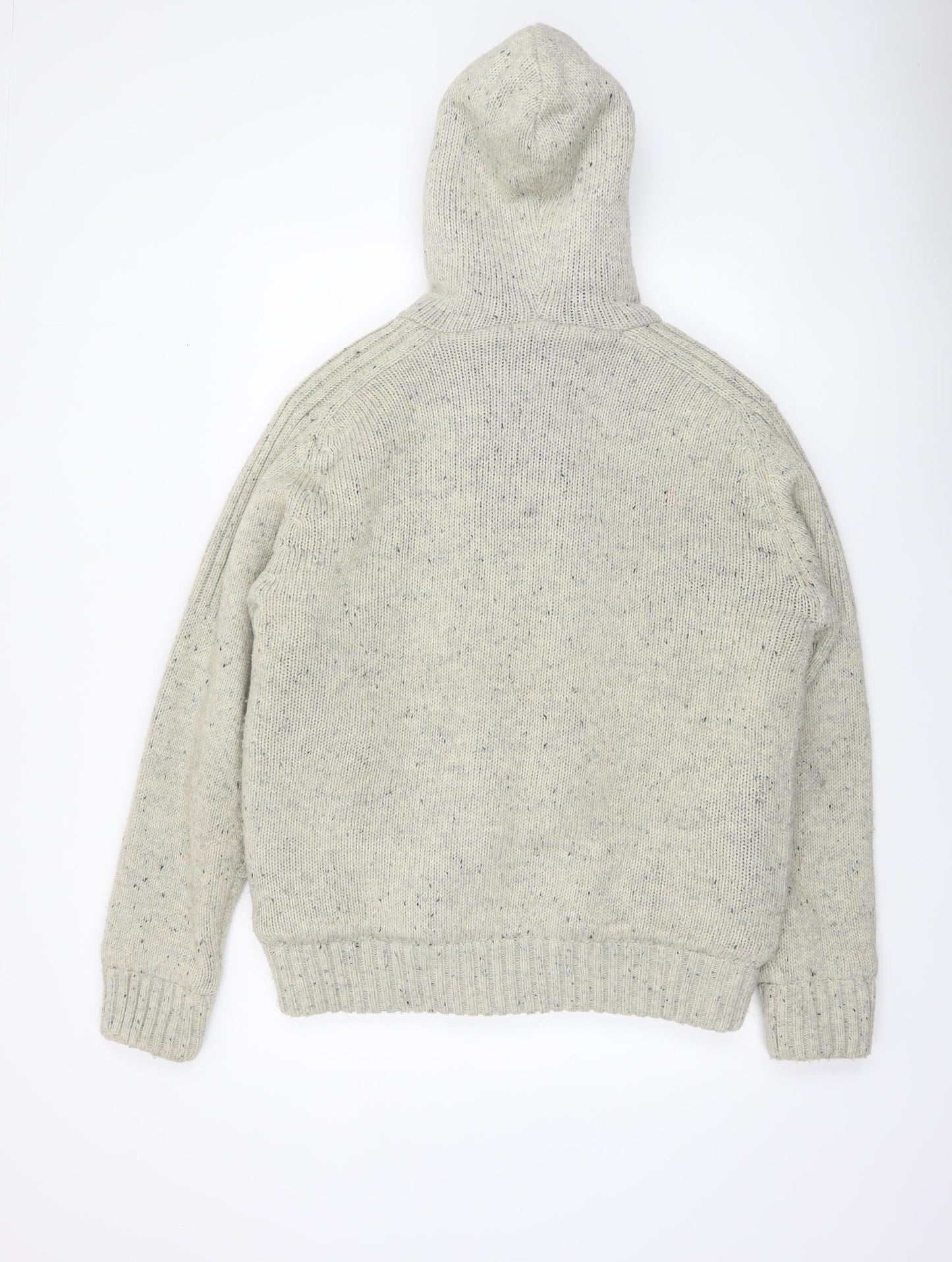 Edey Mens Grey Hooded Chunky Knit Full Zip Jumper Size L