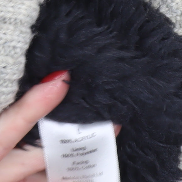 Edey Mens Grey Hooded Chunky Knit Full Zip Jumper Size L