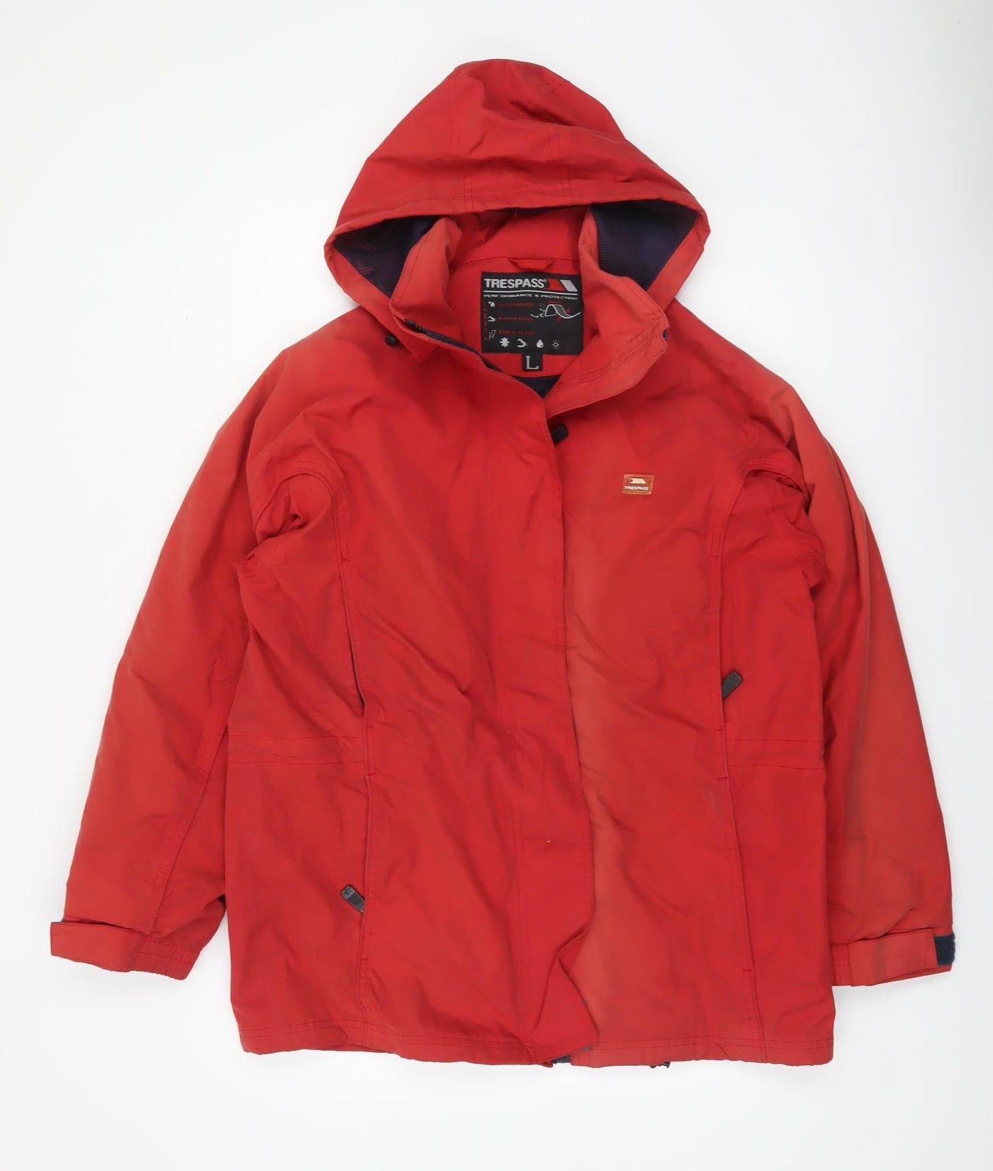 Trespass Men's Red Waterproof Hooded Rain Jacket L Windproof Coat