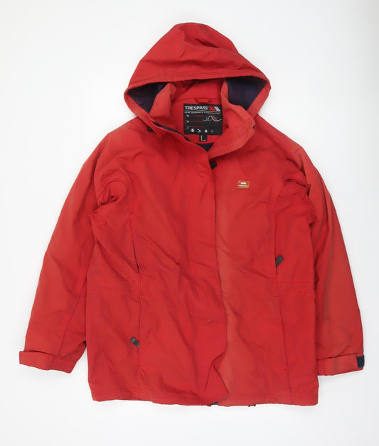 Trespass Men's Red Waterproof Hooded Rain Jacket L Windproof Coat