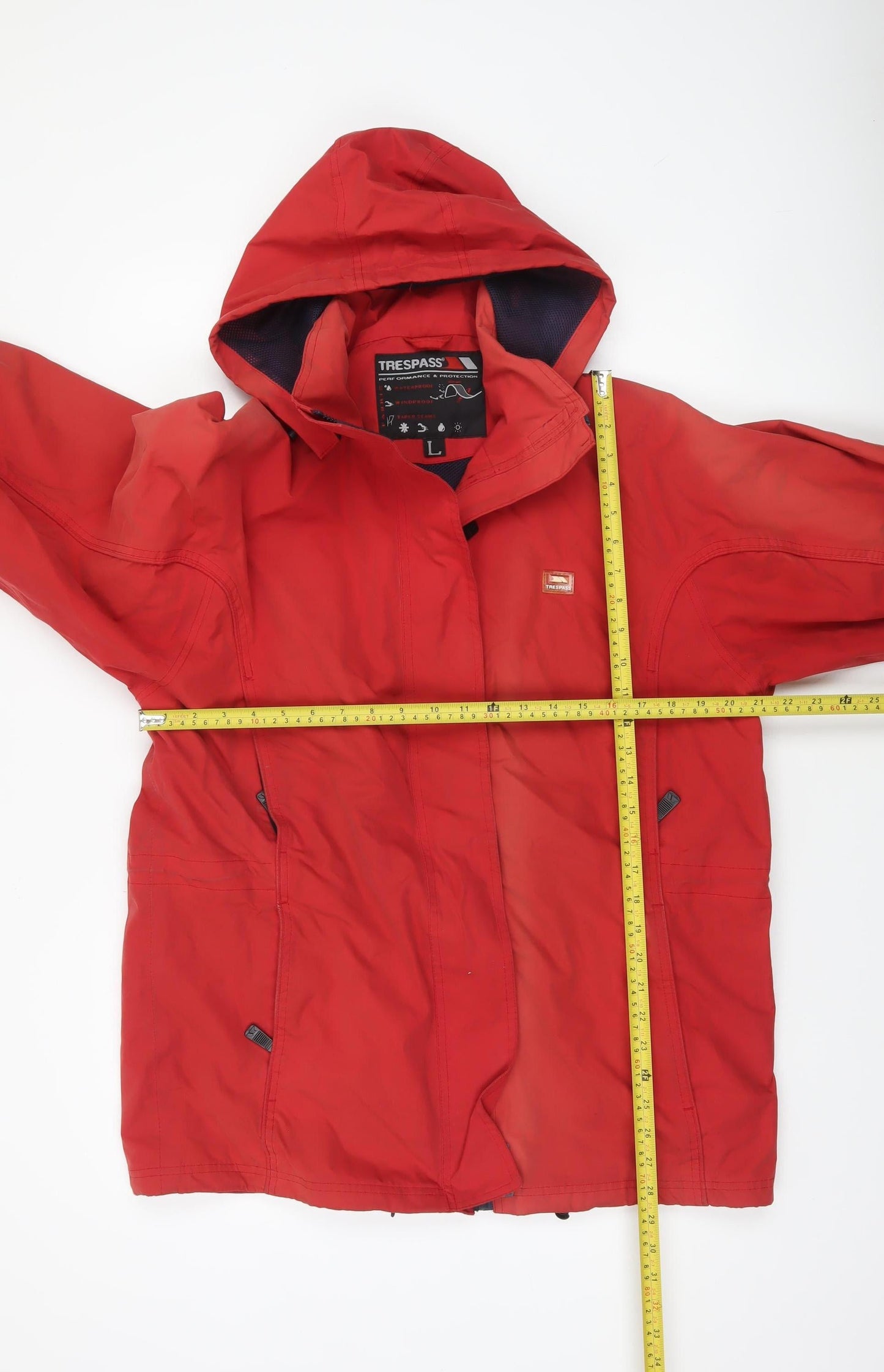 Trespass Men's Red Waterproof Hooded Rain Jacket L Windproof Coat