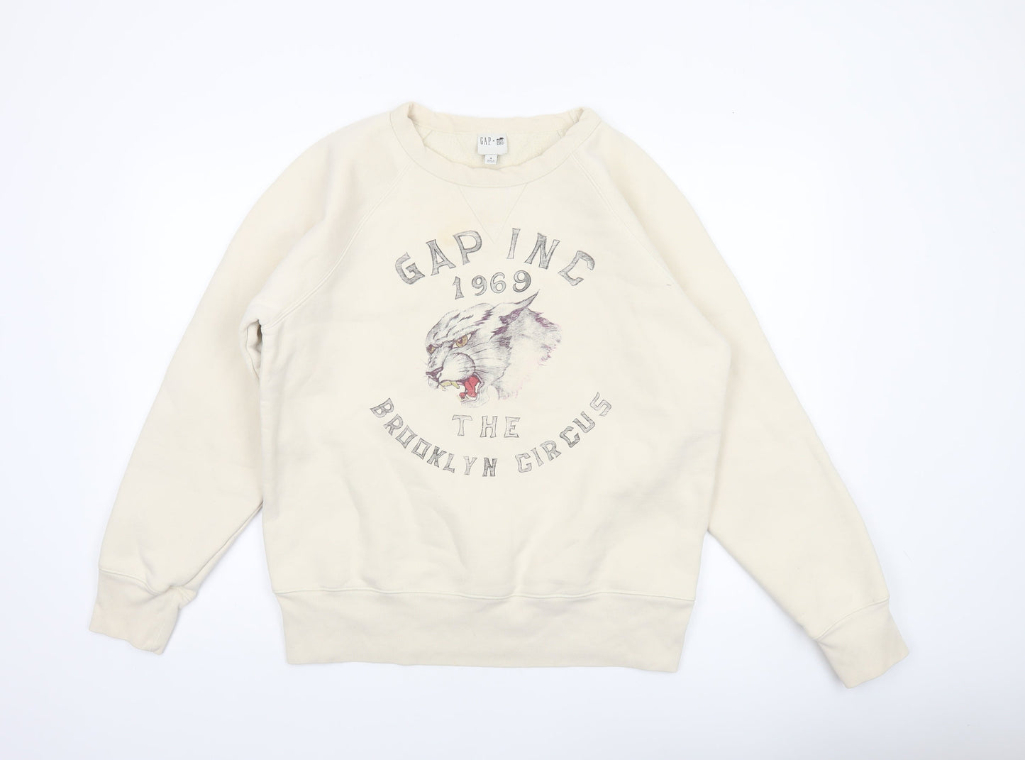 GAP Men Beige Graphic Pullover Sweatshirt M Regular Crew Neck