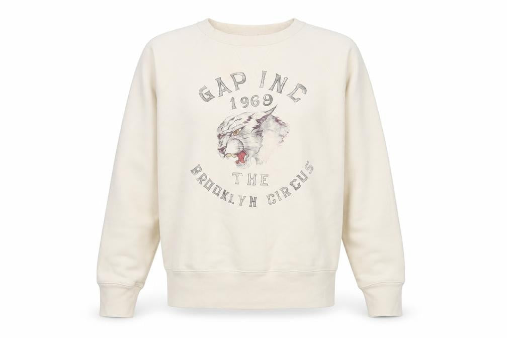 Gap Men Beige Graphic Pullover Sweatshirt M Regular Crew Neck