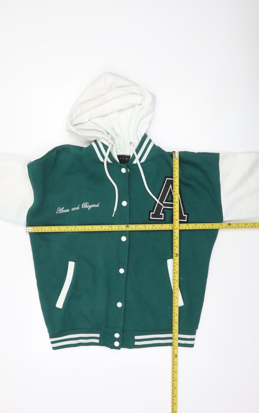 Rising Men's Green & White Varsity Hoodie M Regular Fit