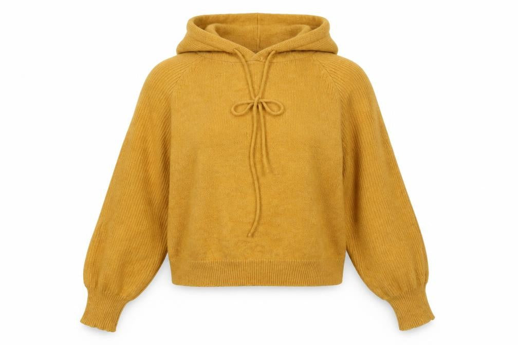 Attrattivo Women's Yellow Hooded Knit Pullover Jumper Size S