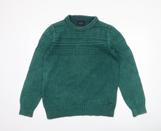 White Stuff Men's Green Cotton Crew Neck Cable Knit Jumper Medium