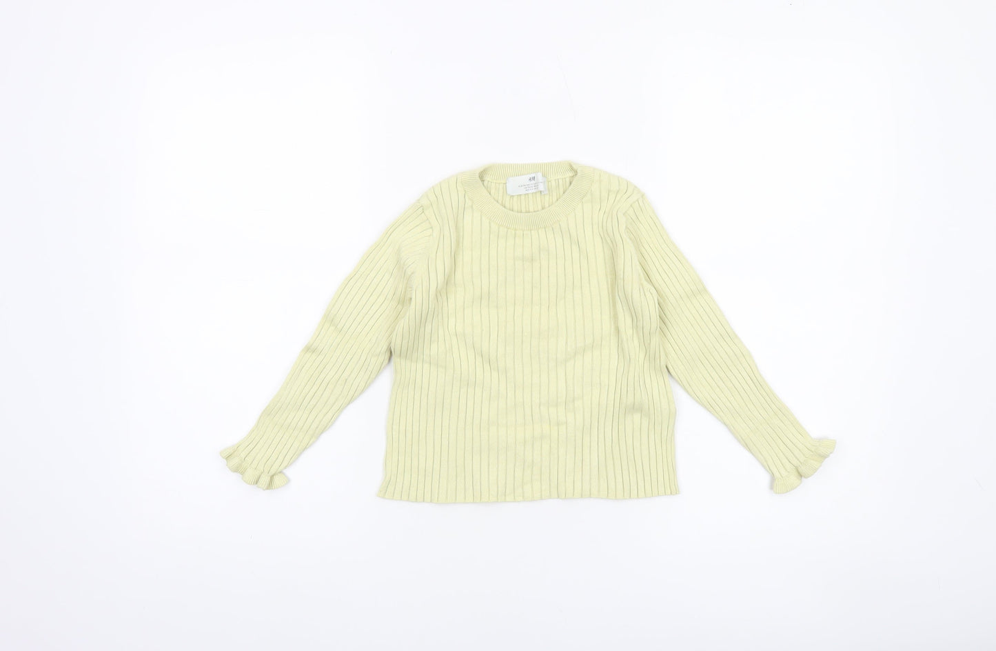 H&M Girls Yellow Ribbed Pullover Jumper UK 2-4 Years Viscose Blend Crew Neck