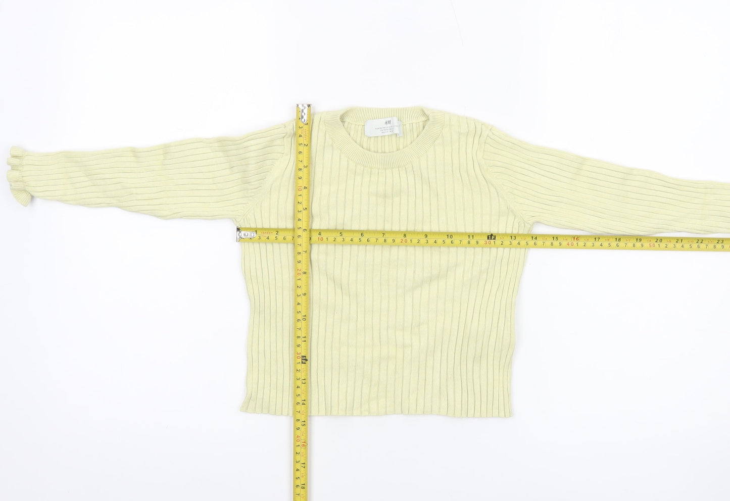 H&M Girls Yellow Ribbed Pullover Jumper UK 2-4 Years Viscose Blend Crew Neck