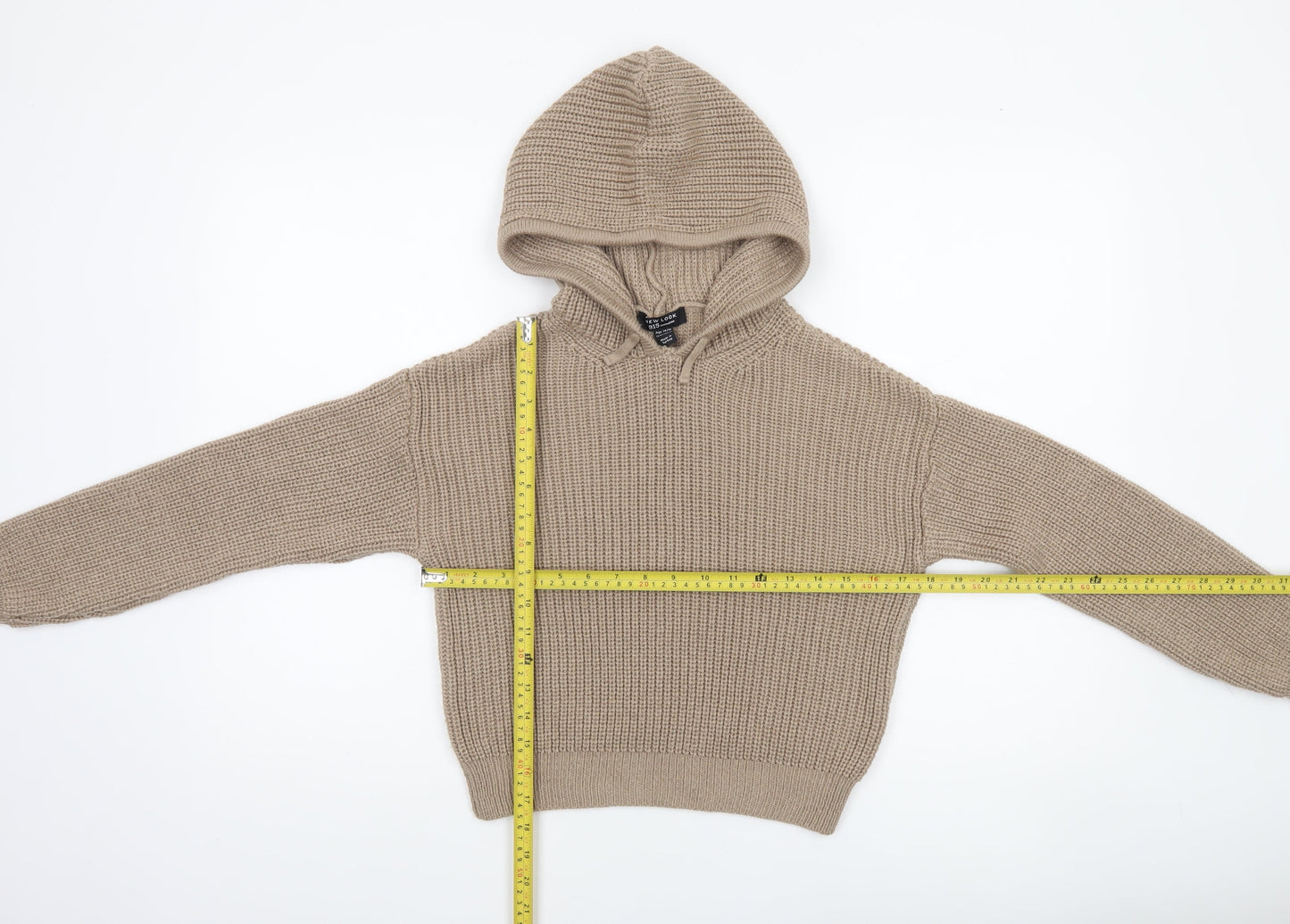 New Look Teens Beige Chunky Knit Hooded Pullover Jumper Size 14