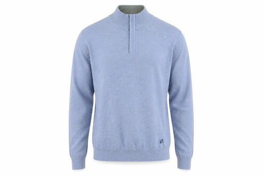 White Stuff Men’s Blue 1/4 Zip Cotton Cashmere Jumper Small