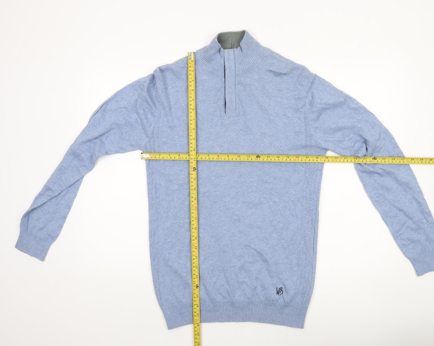 White Stuff Men’s Blue 1/4 Zip Cotton Cashmere Jumper Small