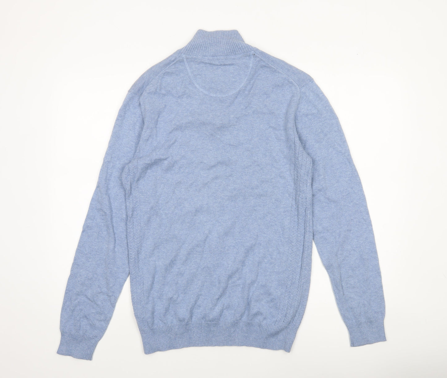 White Stuff Men’s Blue 1/4 Zip Cotton Cashmere Jumper Small