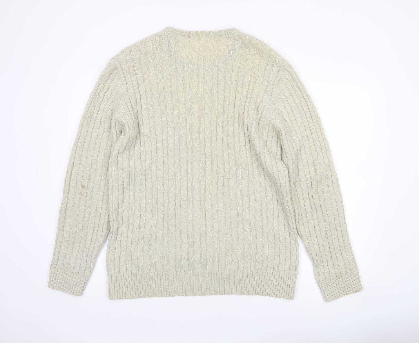 White Stuff Men's Beige Lambswool Cable-Knit Jumper Size L
