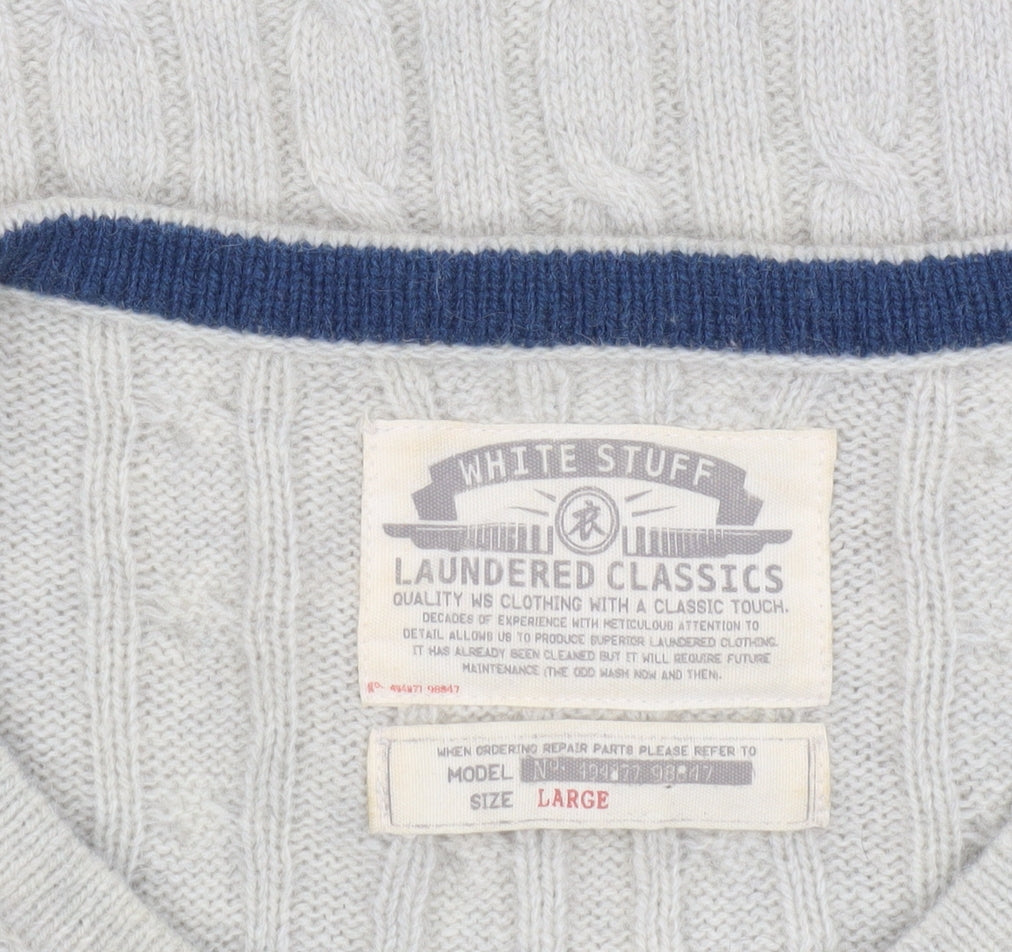 White Stuff Men's Beige Lambswool Cable-Knit Jumper Size L