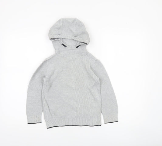 Next Boys Grey Hooded Cotton Pullover Jumper 6 Years