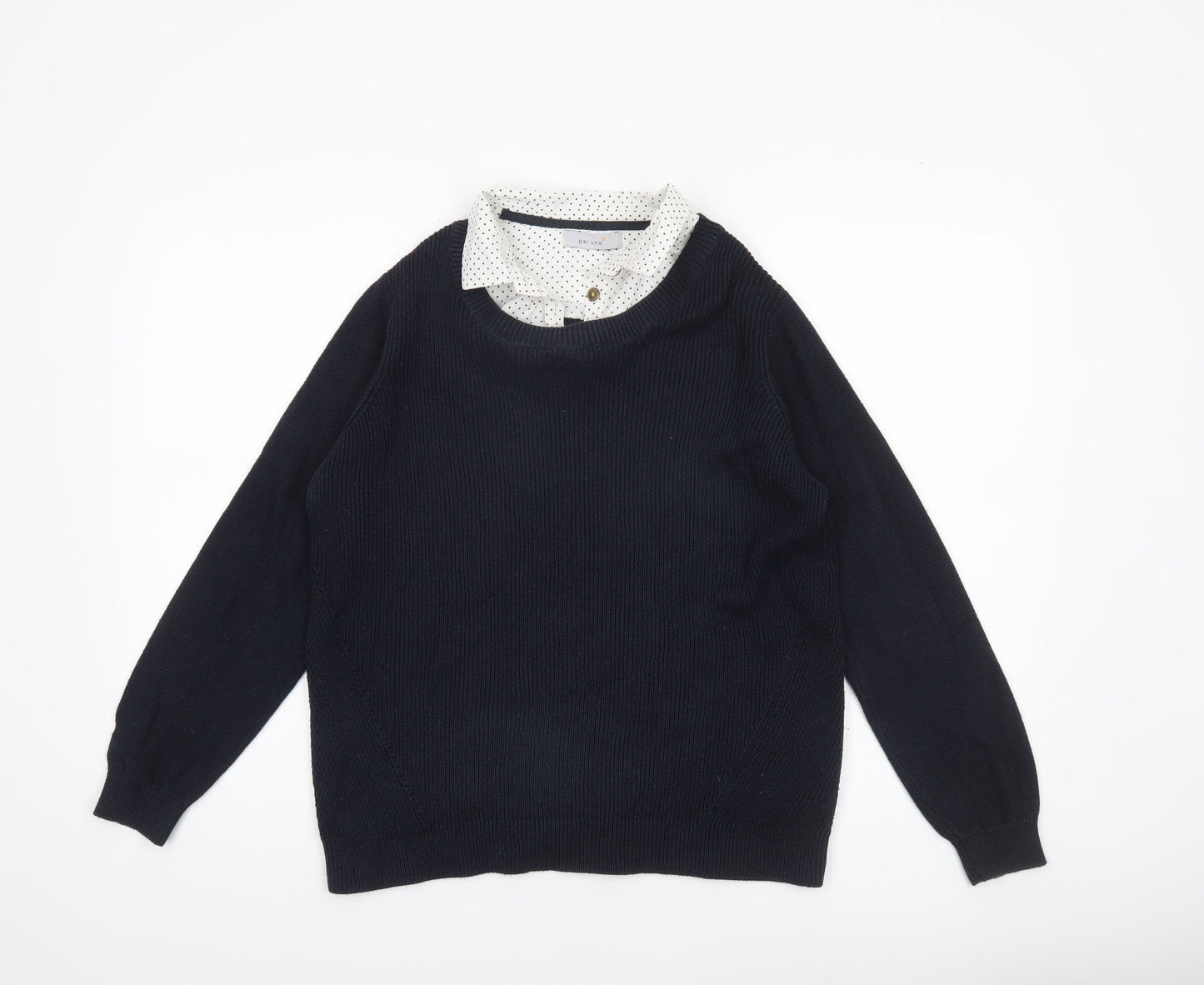 Marks and Spencer Womens Black Size 14 Cotton Crew Neck Long Sleeve Jumper