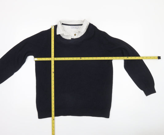 Marks and Spencer Womens Black Size 14 Cotton Crew Neck Long Sleeve Jumper