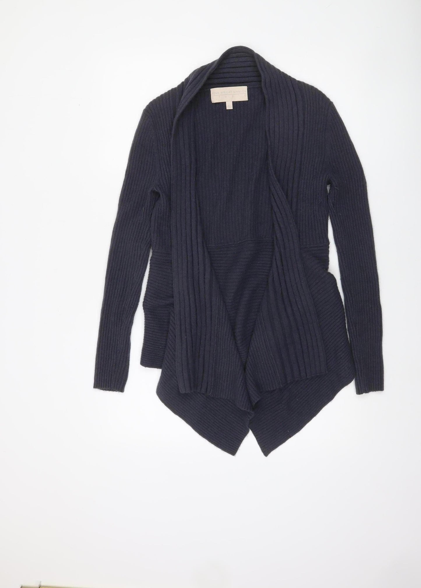 Fenn Wright Manson Women Black L Open Front Rib Knit Angora Cardigan