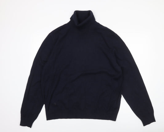 Marks and Spencer Mens Blue XL Roll Neck Wool Blend Jumper