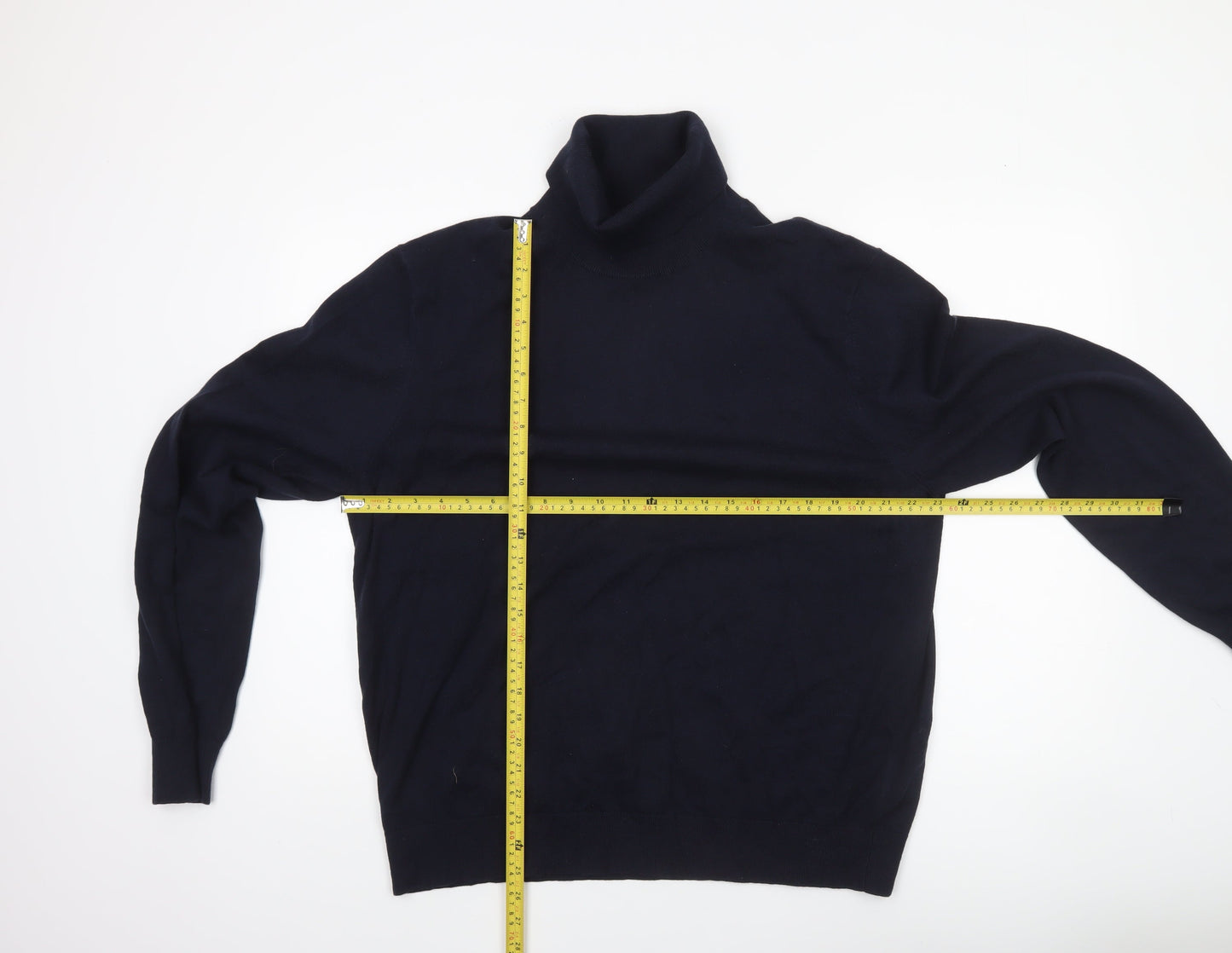 Marks and Spencer Mens Blue XL Roll Neck Wool Blend Jumper