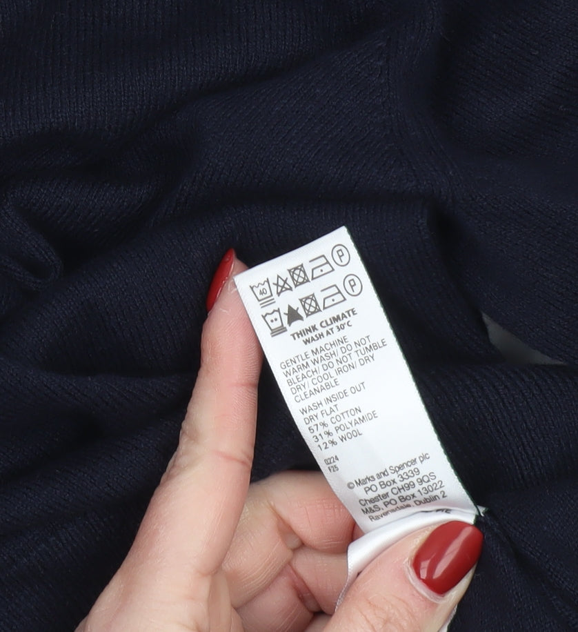 Marks and Spencer Mens Blue XL Roll Neck Wool Blend Jumper