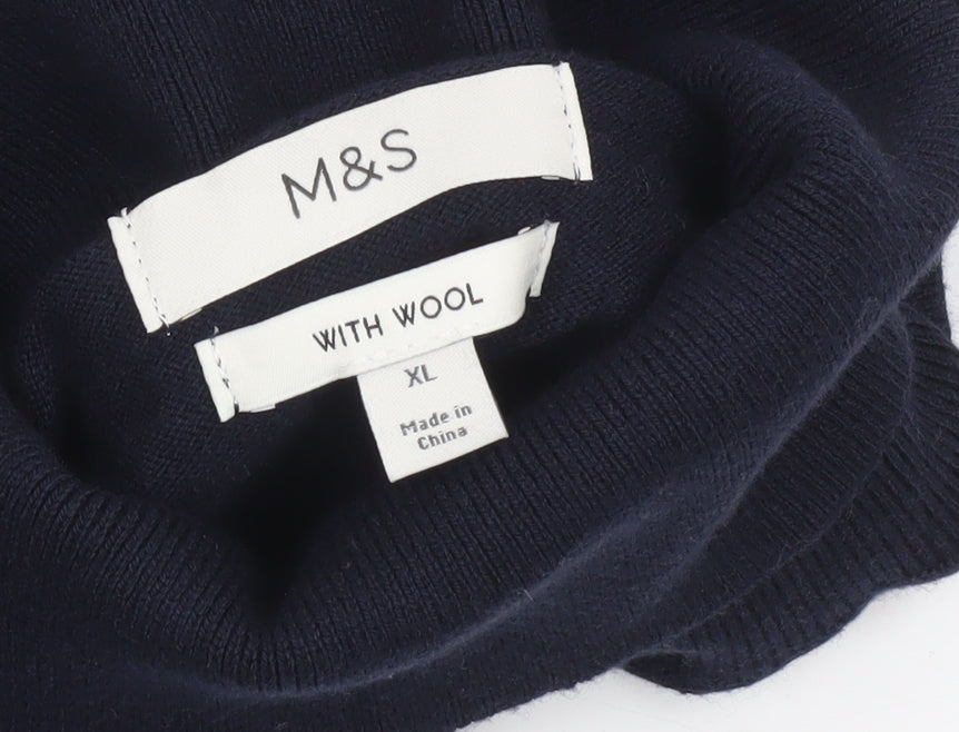 Marks and Spencer Mens Blue XL Roll Neck Wool Blend Jumper