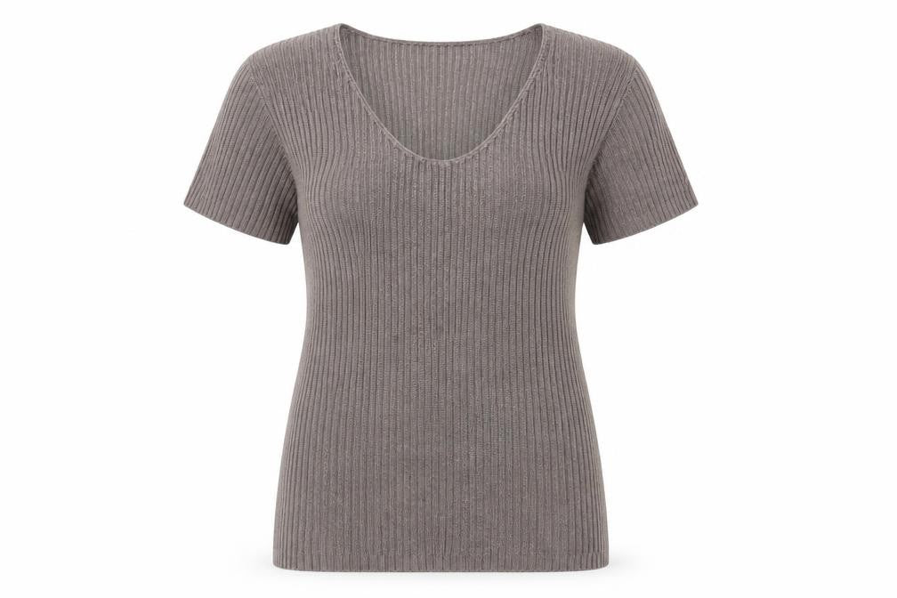 JO-Y-JO Women’s Brown Knit Short Sleeve Linen Rayon Top S/M