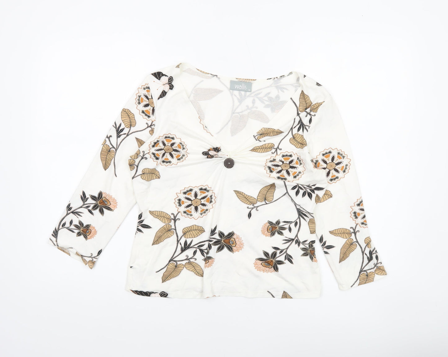 Wallis Women's Ivory Floral V-Neck Jersey Jumper Size 14