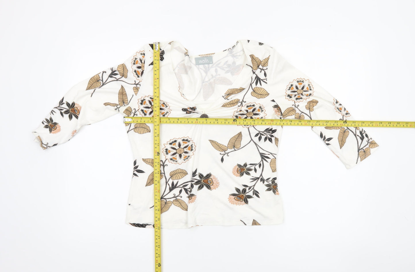 Wallis Women's Ivory Floral V-Neck Jersey Jumper Size 14