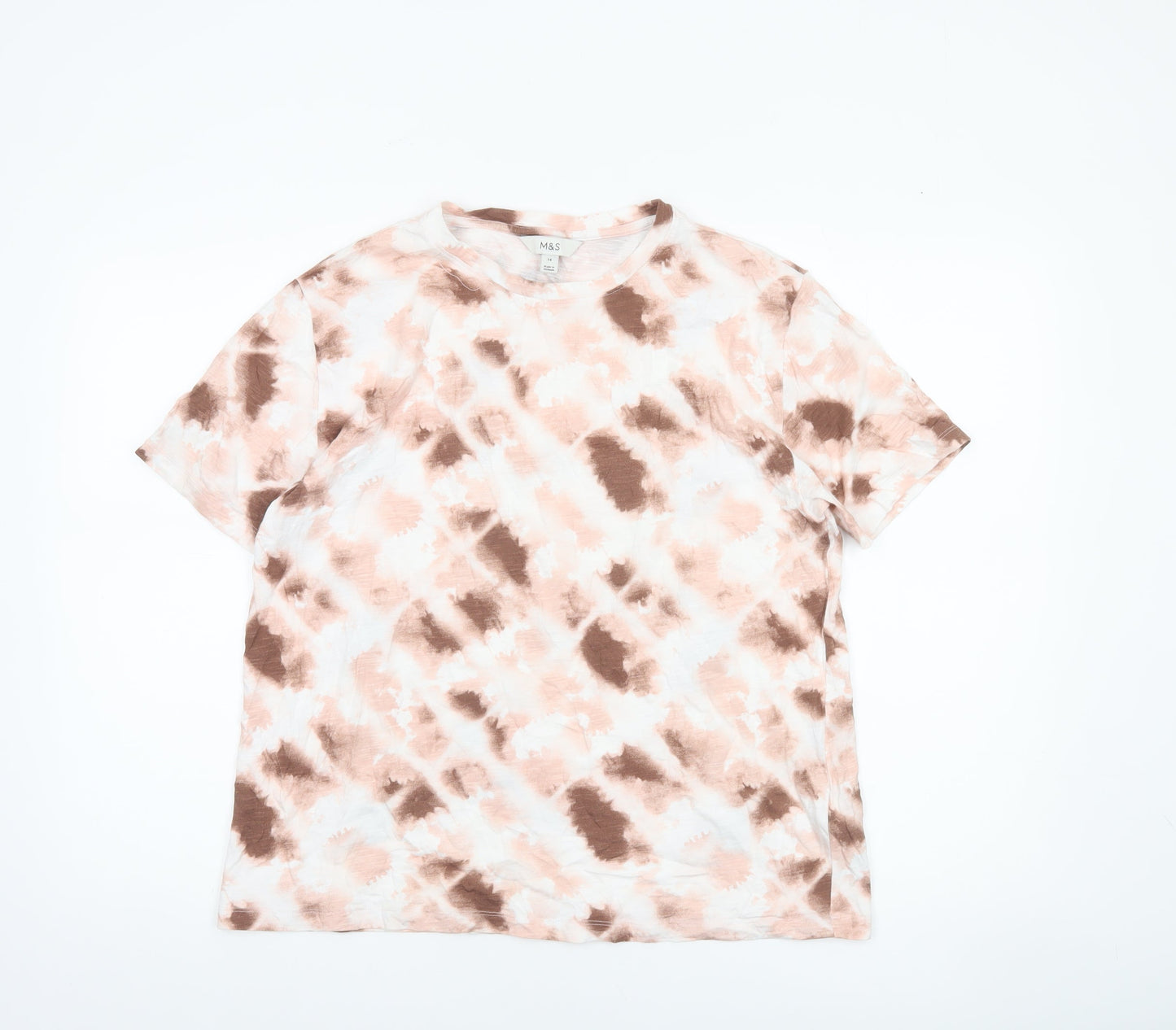 Marks and Spencer Womens Pink Brown Tie Dye Cotton T-Shirt Size 14