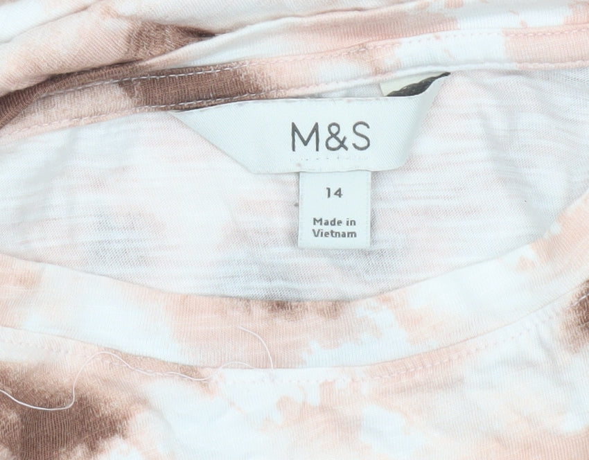 Marks and Spencer Womens Pink Brown Tie Dye Cotton T-Shirt Size 14