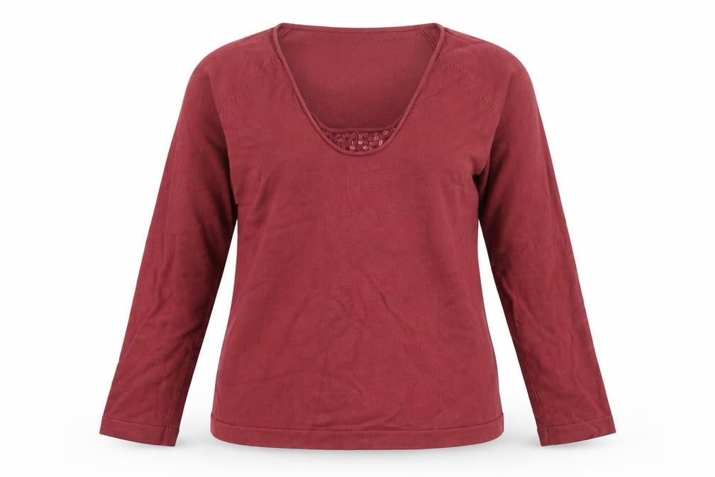 Front view of Linea Women's Red Sequin Scoop Neck jumper, size M