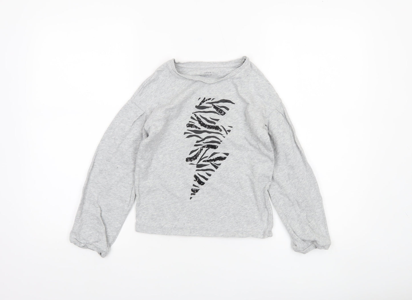John Lewis Girls Grey Long Sleeve Zebra Print Lightning Pullover Top 9 Years