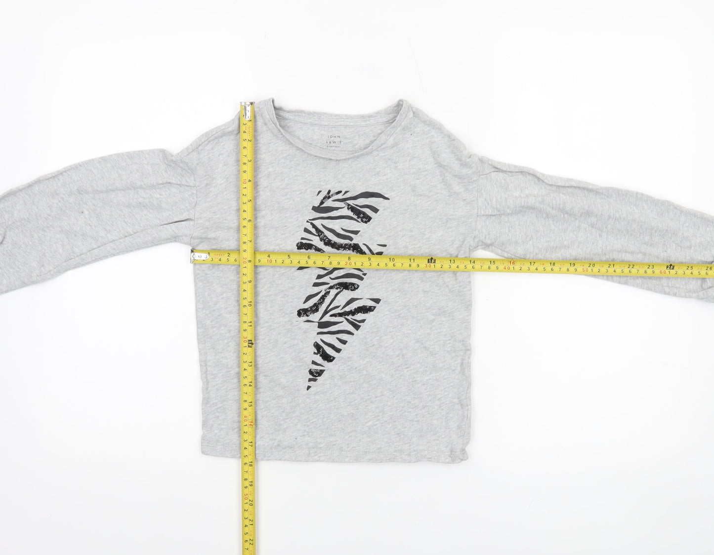 John Lewis Girls Grey Long Sleeve Zebra Print Lightning Pullover Top 9 Years
